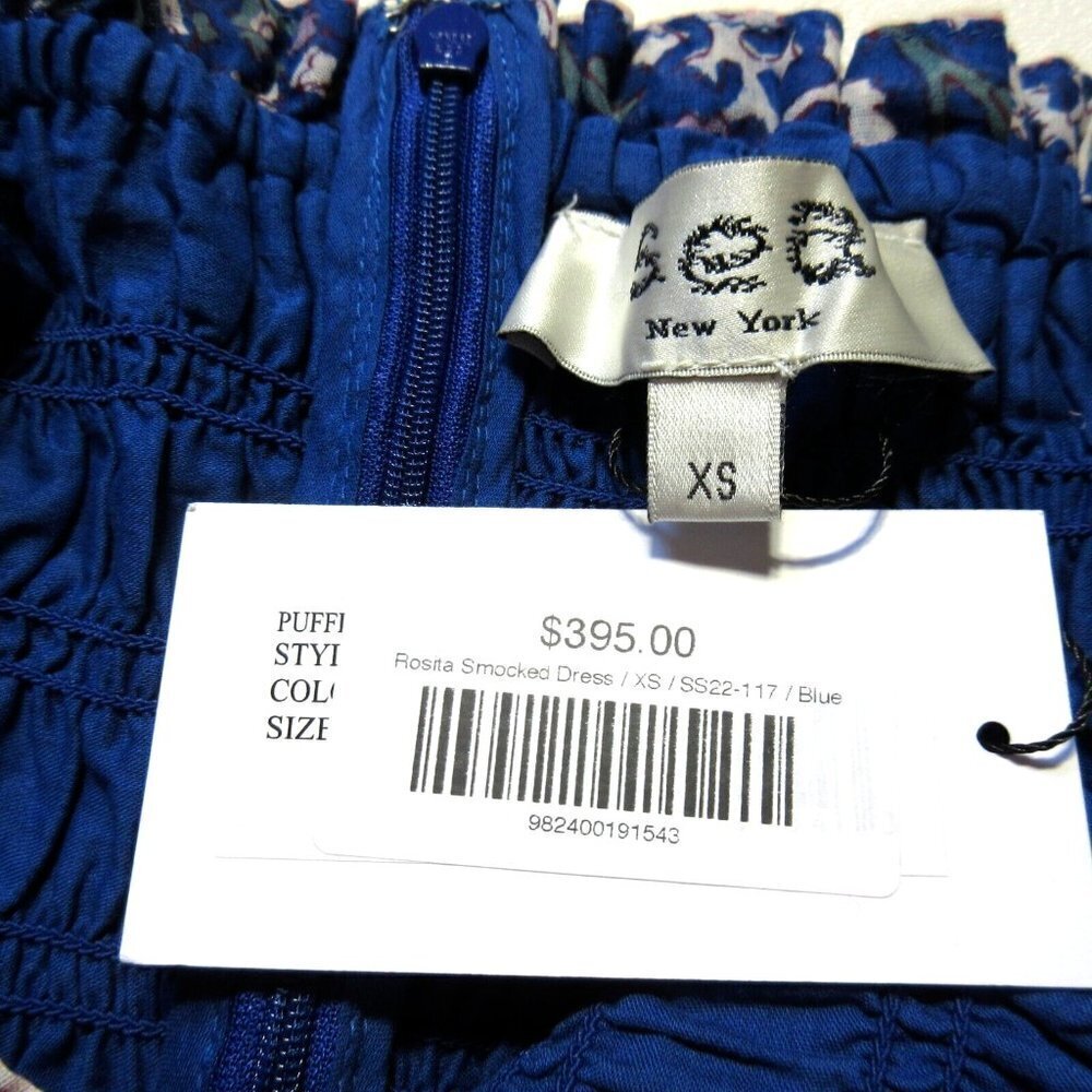 NWT Sea Rosita in Blue Cotton Smocked Puff-Sleeve Tiered Midi Dress XS $395 - Picture 6 of 10